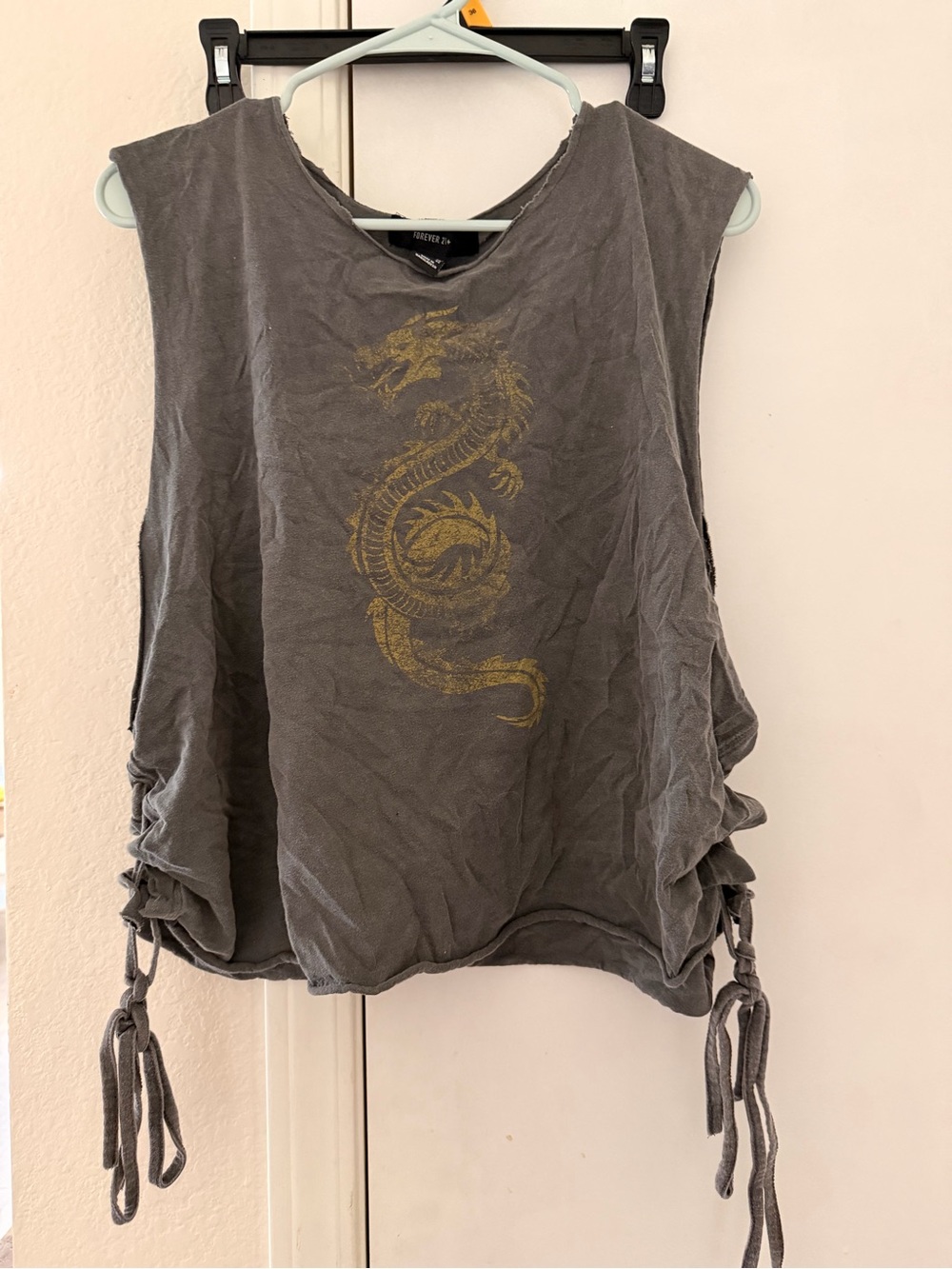 Forever 21 Gray Tank with Metallic Gold Dragon Motif
